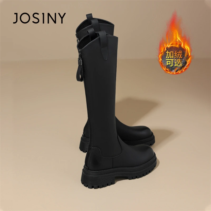 卓诗尼女靴2025新款长筒靴秋冬加绒靴子长靴英伦风骑士靴高筒靴XX