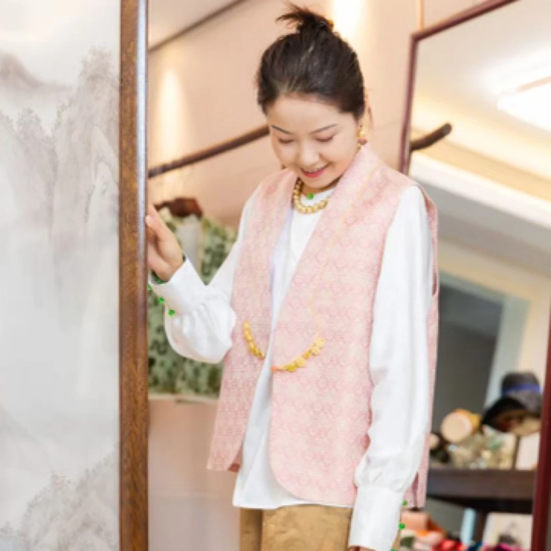 粉定胜上久楷正品新中式国风宋锦马甲上衣百搭春秋时尚潮流定制