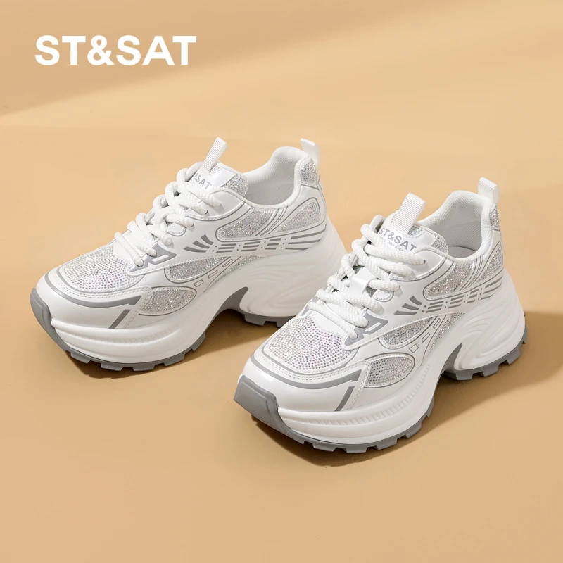 星期六新款厚底老爹鞋女2025春季星河闪耀带钻休闲女鞋轻便运动鞋