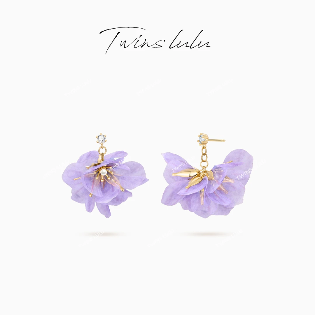 铜合金合成锆石耳饰 TWINS LULU 618 精致花朵珠珠耳环TSL2971