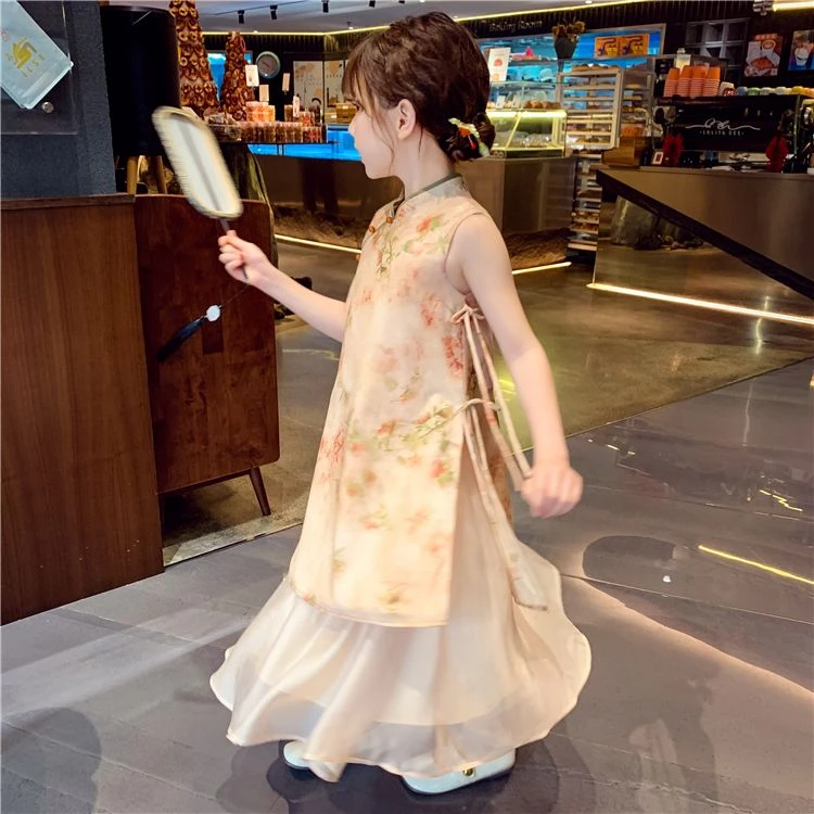 女童汉服连衣裙新中式儿童旗袍公主裙夏装9-12岁高档女大童衣服