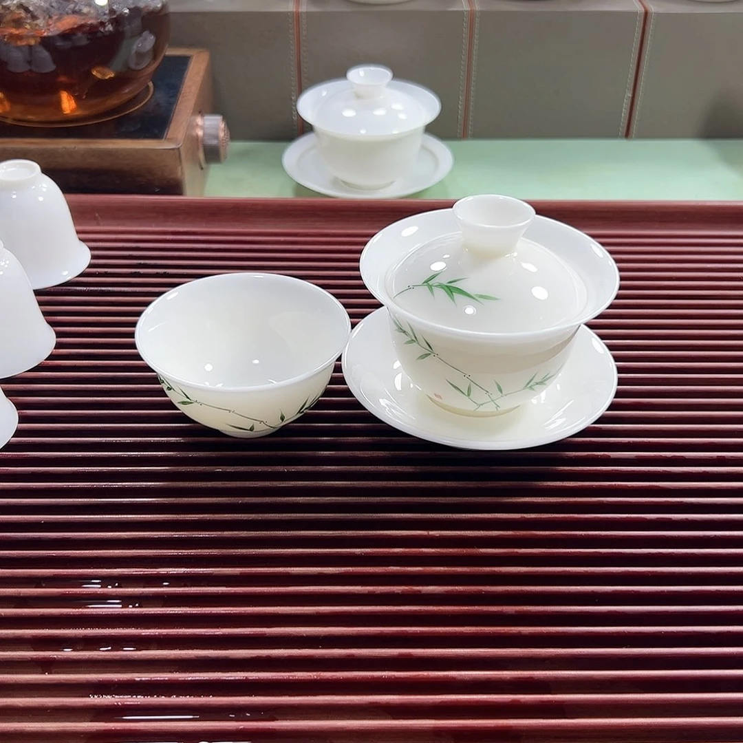 君子如玉手绘竹子150ml盖碗➕送个竹子主人杯