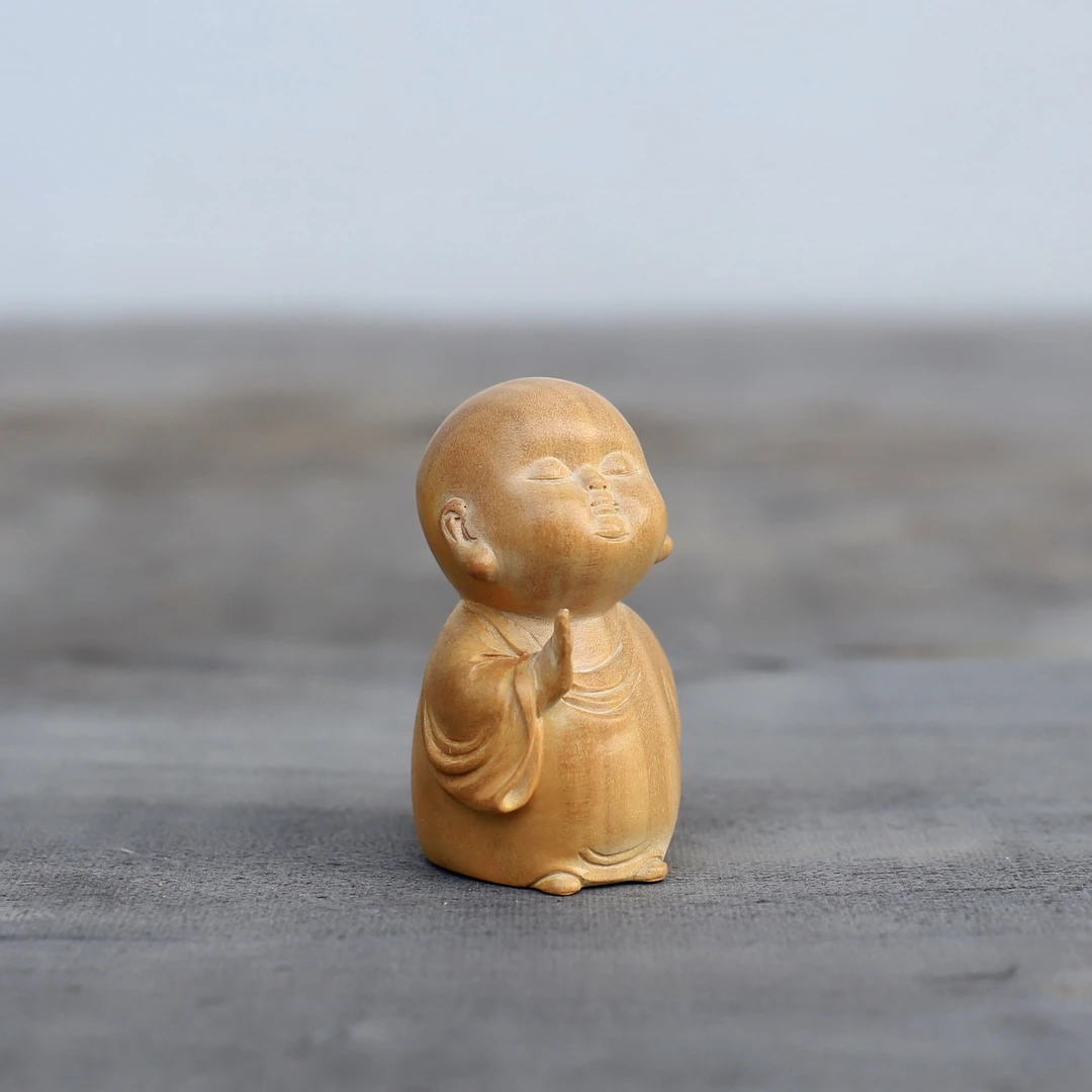 老山檀老料雕刻小沙弥把玩摆件