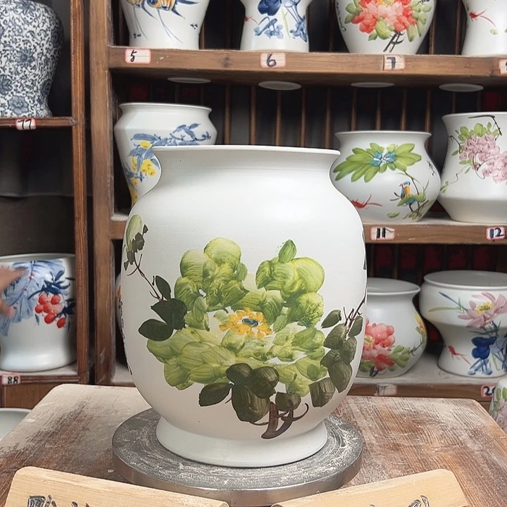 摆件冬瓜高27绿绿牡丹新款新款陶瓷