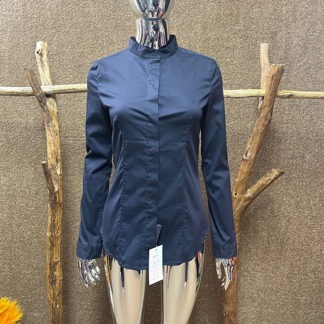 99新 Prada/普拉达 深蓝色长袖衬衫 38码 40720
