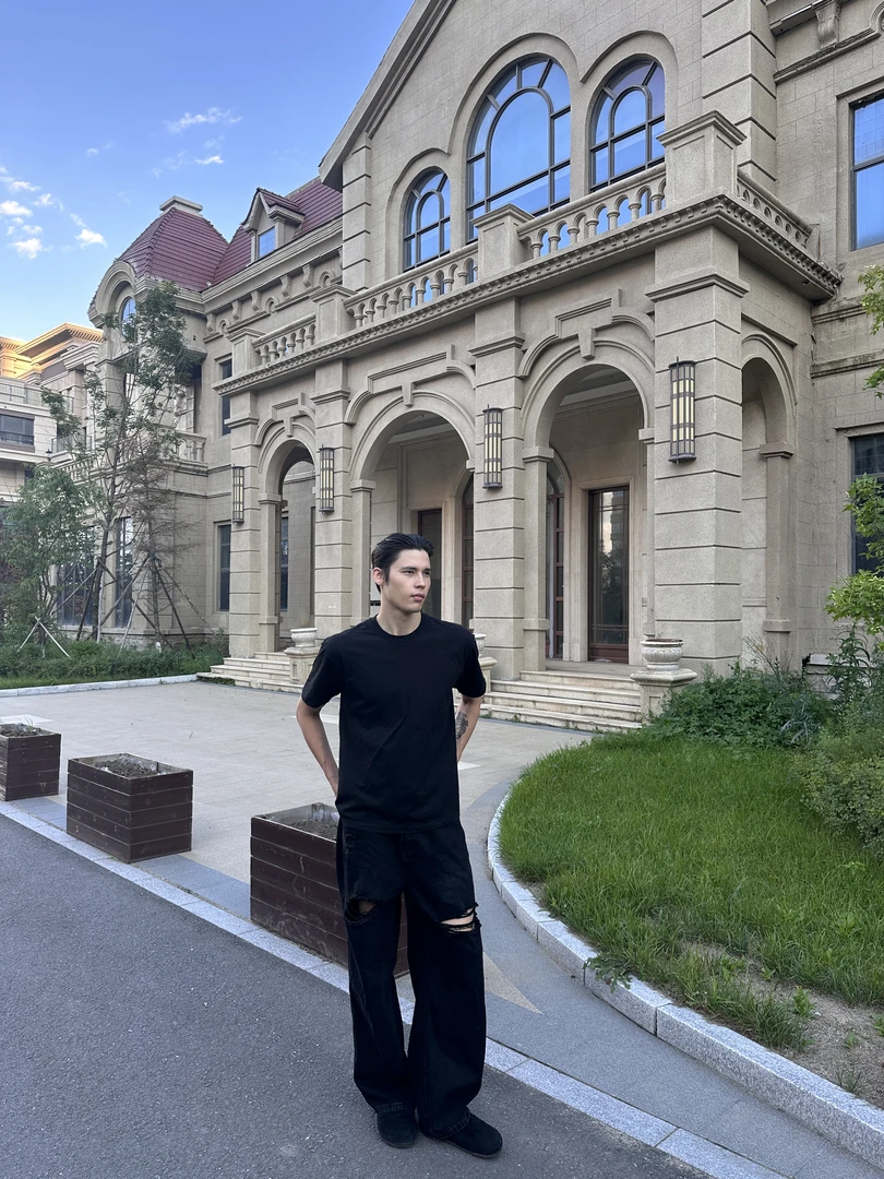 美式Cleanfit破洞黑色百搭牛仔裤阔腿长裤