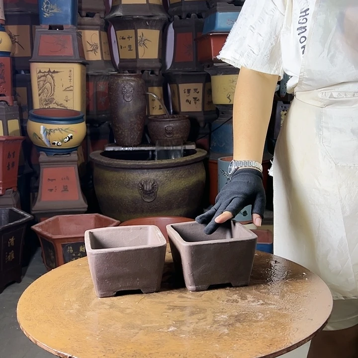 宜兴紫砂花盆13+13四方