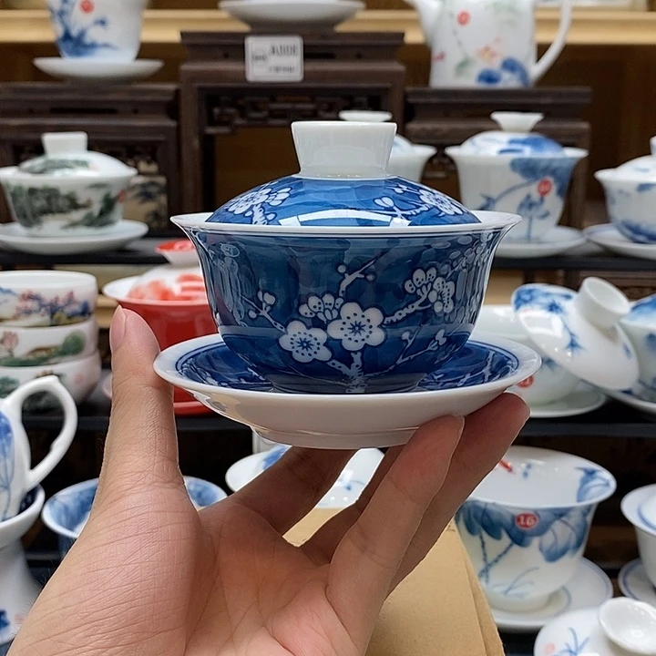 手绘冰梅盖碗150cc釉下彩微瑕福利款