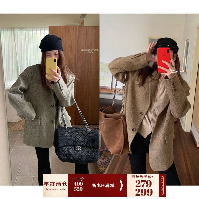 断码捡漏 巴黎假日100%羊毛杂色单面呢西装显瘦三色气质秋冬-2