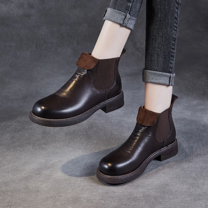 【断码清】水洗牛皮做旧切尔西短靴女英伦马丁真皮翻皮短筒踝靴子