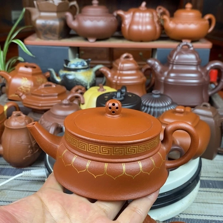 茶壶紫砂禅玉230cc原矿一厂老红土描金丝