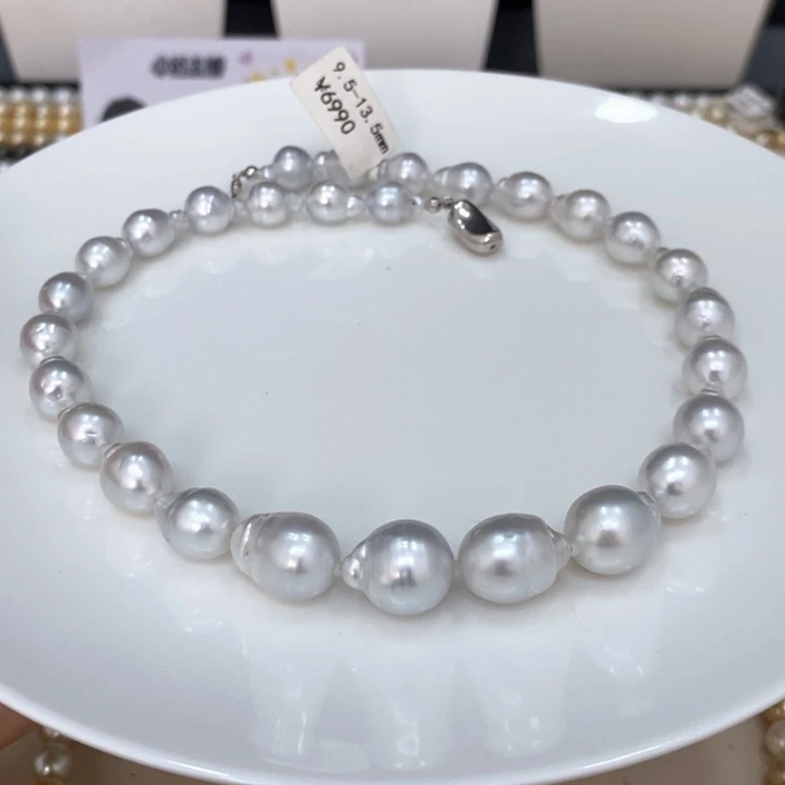 未镶嵌颈饰海水珍珠董*萍澳白项链9.5-13.5m娇