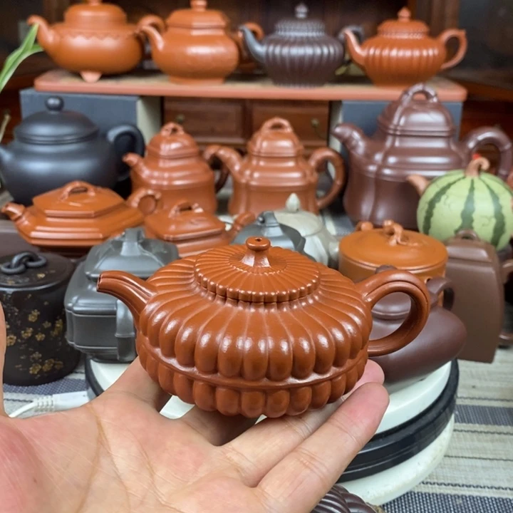 紫砂茶壶筋纹周盘150cc原矿赵庄朱泥特价