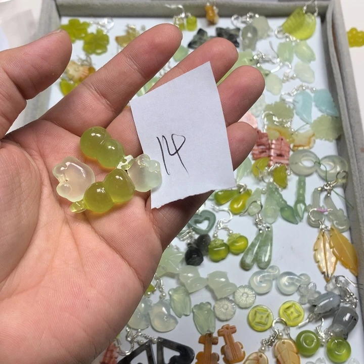 蛇纹石玉耳钉足银镀金镶嵌C**…