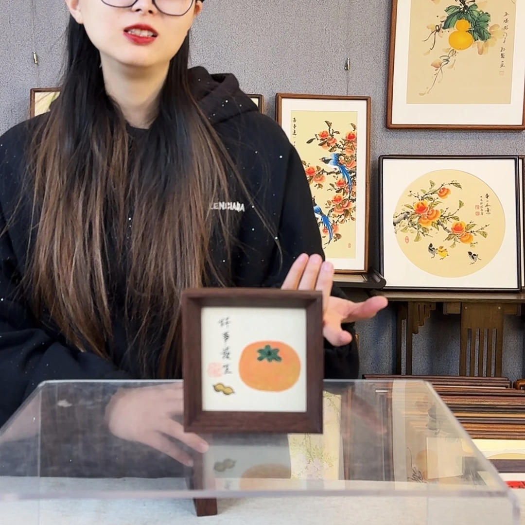 书法纯手绘，纯手写带框尺寸：12×12厘米