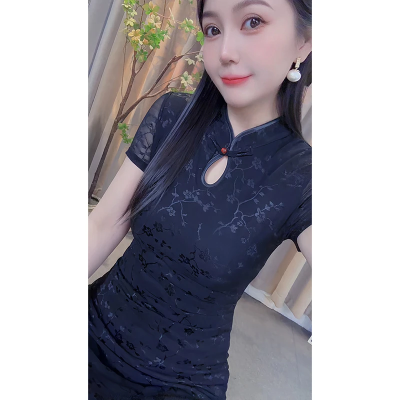 一字扣提花碎花日常半开领旗袍长款千金风御姐风2025年新款裙子