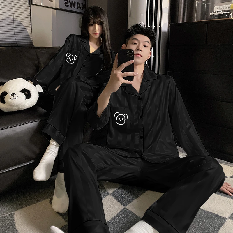 情侣睡衣春秋季冰丝长袖长裤2025年新款简约男女士夏天家居服套装