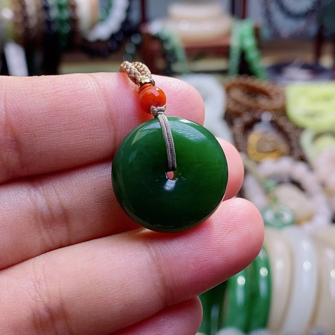和田玉未镶嵌颈饰收藏级碧玉老矿料高冰辣绿平安扣吊坠