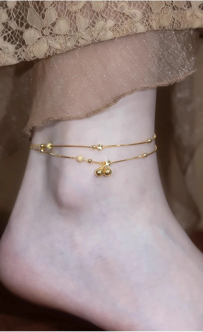 钛钢脚链 双层铃铛脚链转运不掉色足链女小众设计感气质百搭脚链