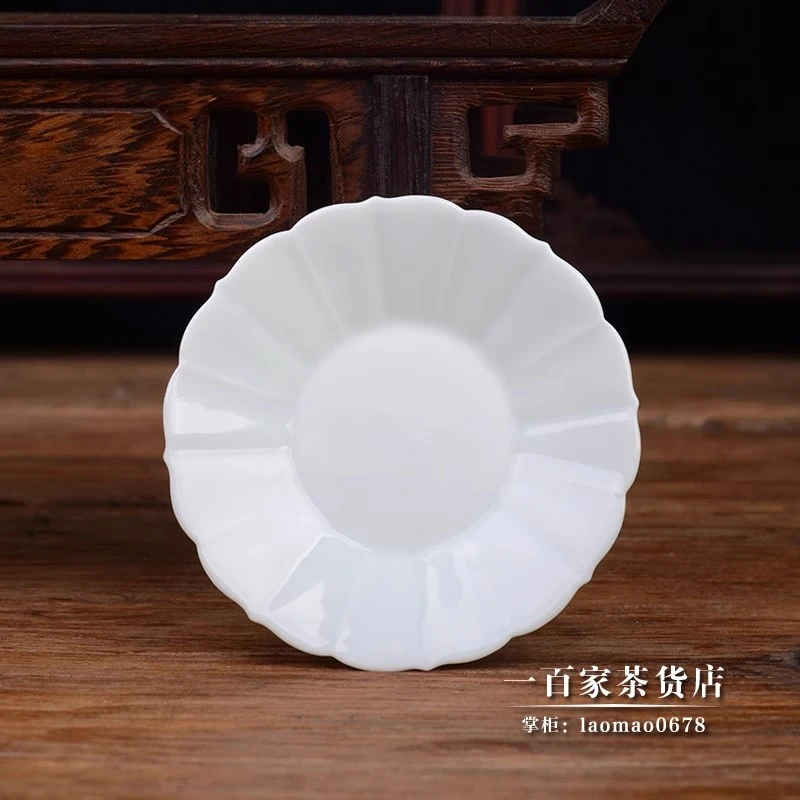 瓢亭茶具青白釉手工雕刻制作莲花杯托简约风隔热茶托杯垫茶盘配件