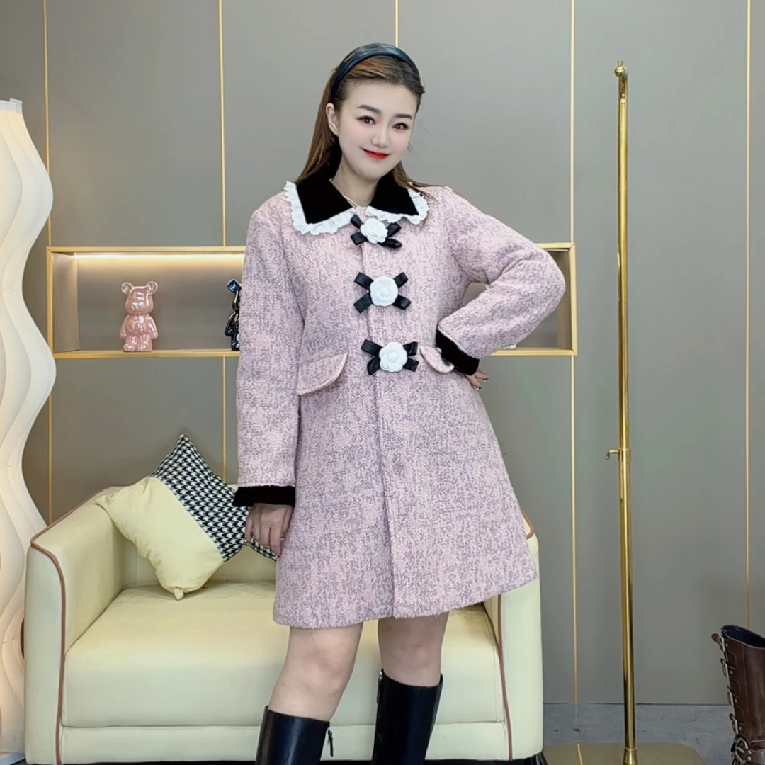 2025上新设计感欧货法式小香风山茶花洋气名媛风胖mm显瘦外套7245
