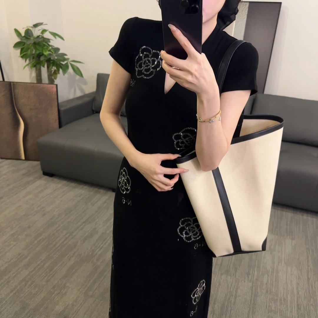 【OS&oneshow】夏季新款中长款收腰显瘦名媛包臀长裙法式黑色连衣裙