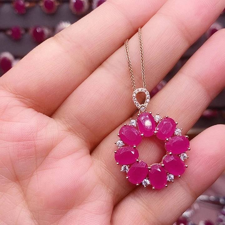 红宝石颈饰银S925镶嵌