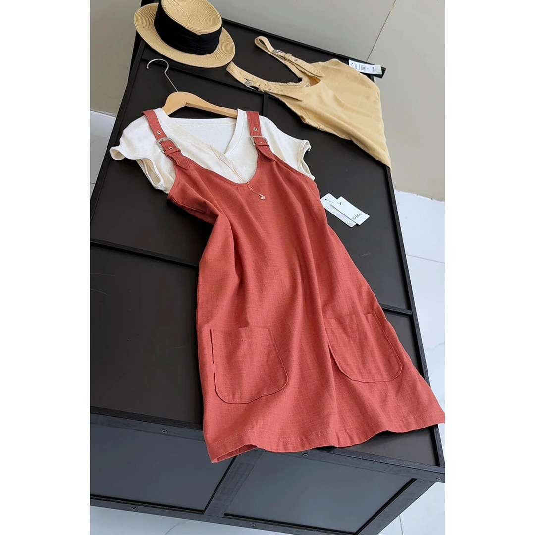 2025春夏新款吊带背带裙凉爽薄款中款韩版宽松连衣裙