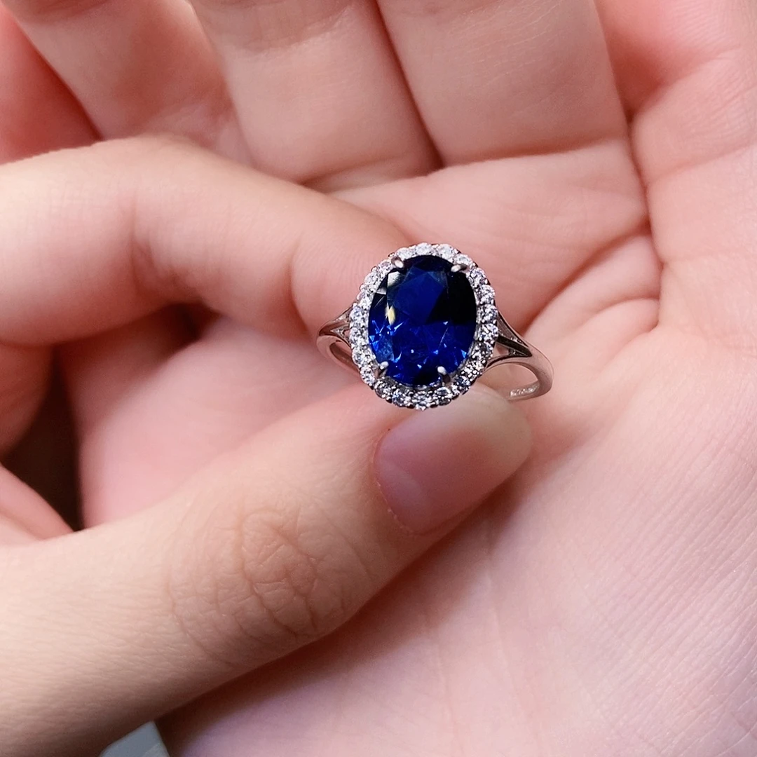 蓝宝石戒指银S925镶嵌