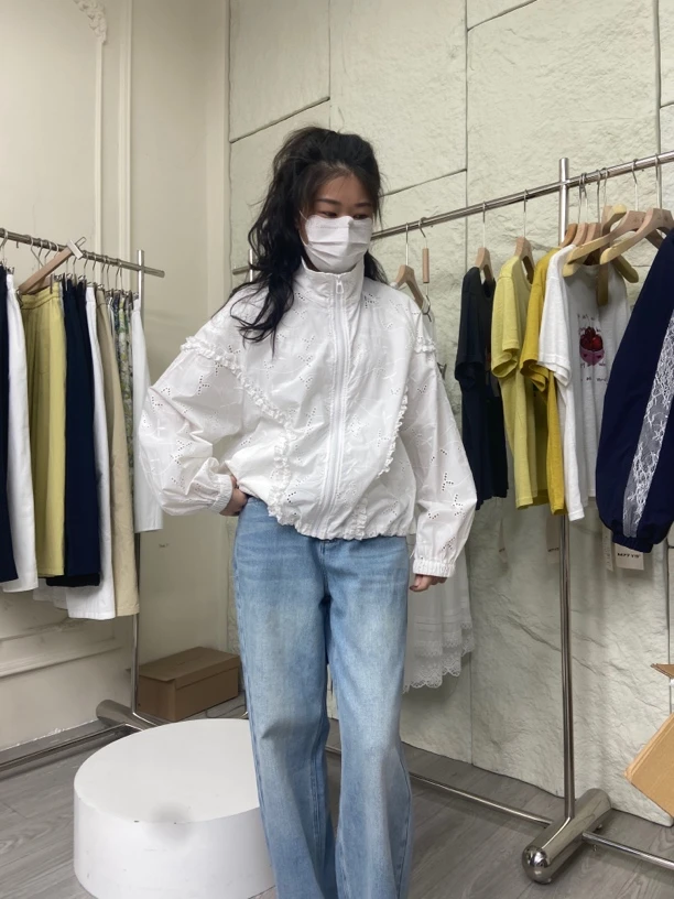 镂空刺绣立领荷叶边防晒开衫外套BYY-8168