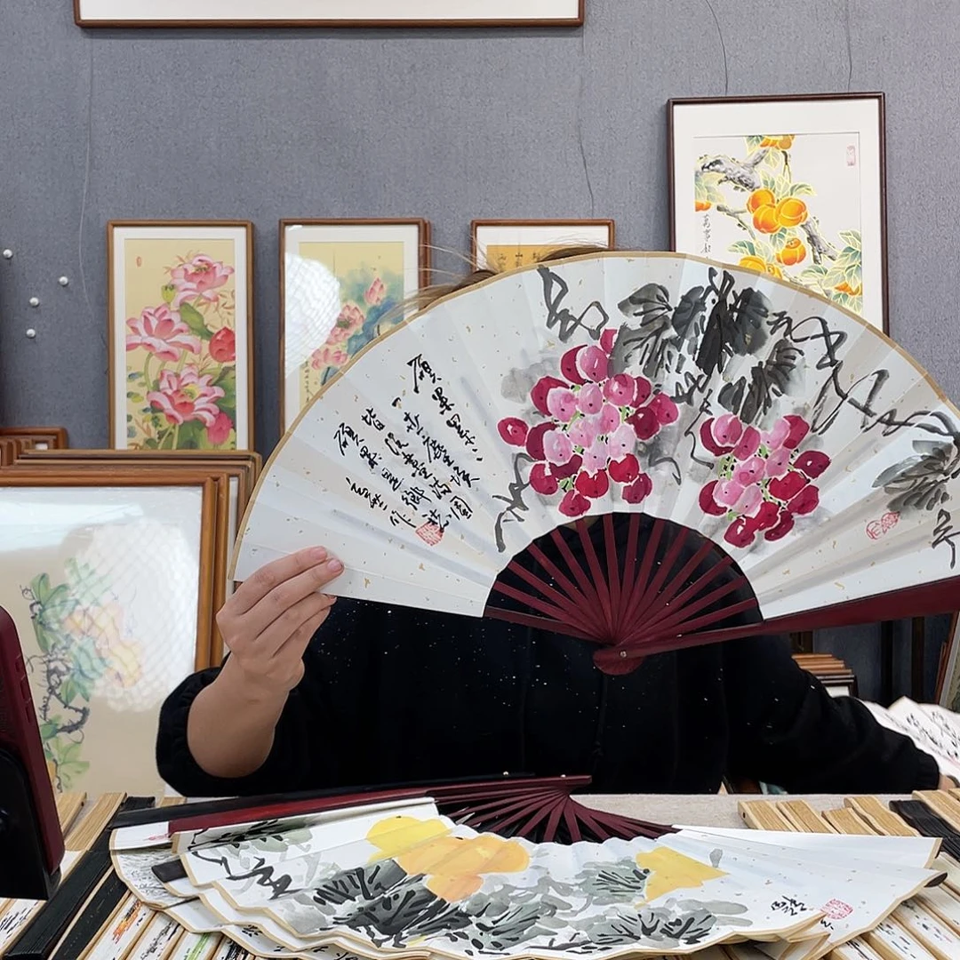 国画福利折扇带中玉扇骨（默认粘好发出）