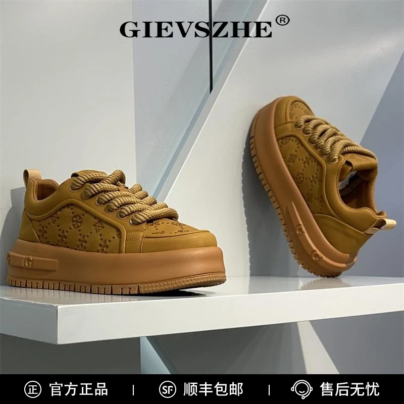 纪诗哲男鞋复古印花板鞋男款秋冬新款厚底增高休闲鞋百搭鞋子男款