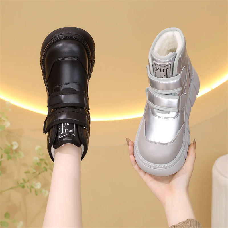 【万达撤柜】欧洲站厚底雪地靴女2025冬季新款魔术贴加绒加厚显脚