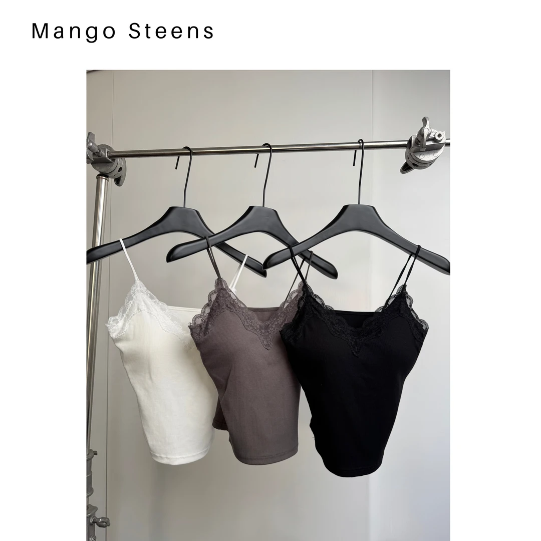 MANGO steen‘s丨莱赛尔棉蕾丝拼接吊带I6220