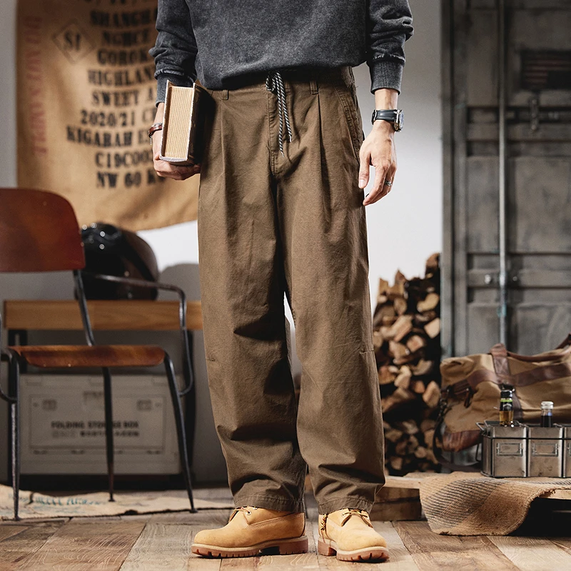 美式高端复古休闲裤子男新款春秋季纯棉直筒宽松工装水洗潮牌长裤