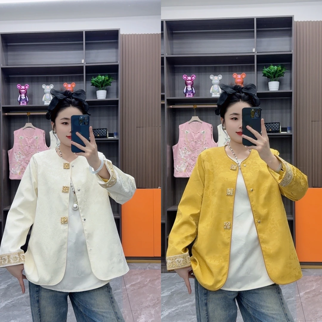 中式国风短外套女2025春季新款气质提花高级感上衣