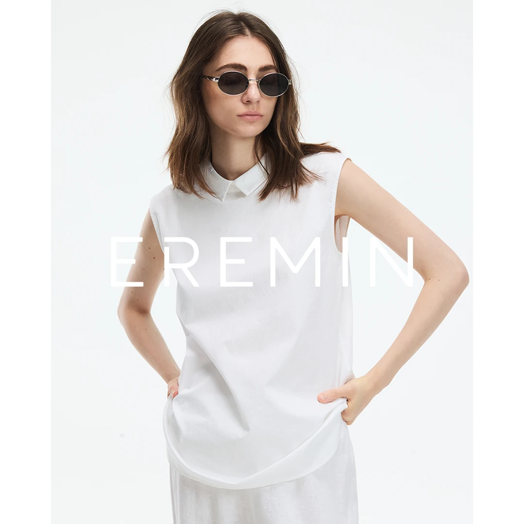 DE Mincollection无袖衬衣/高支棉简约通勤polo领无袖套头衫55275