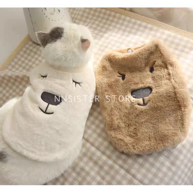 冬日梦游小熊 韩国ins毛绒马甲宠物猫咪衣服冬季保暖背心英短狗狗