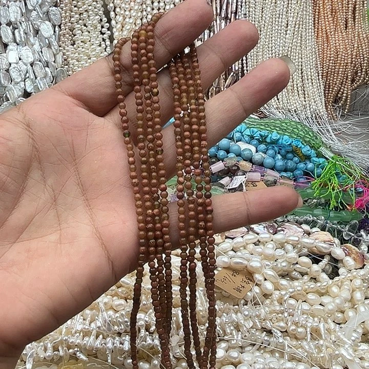 玛瑙/玉髓未镶嵌珠宝半成品2条3mm金沙石