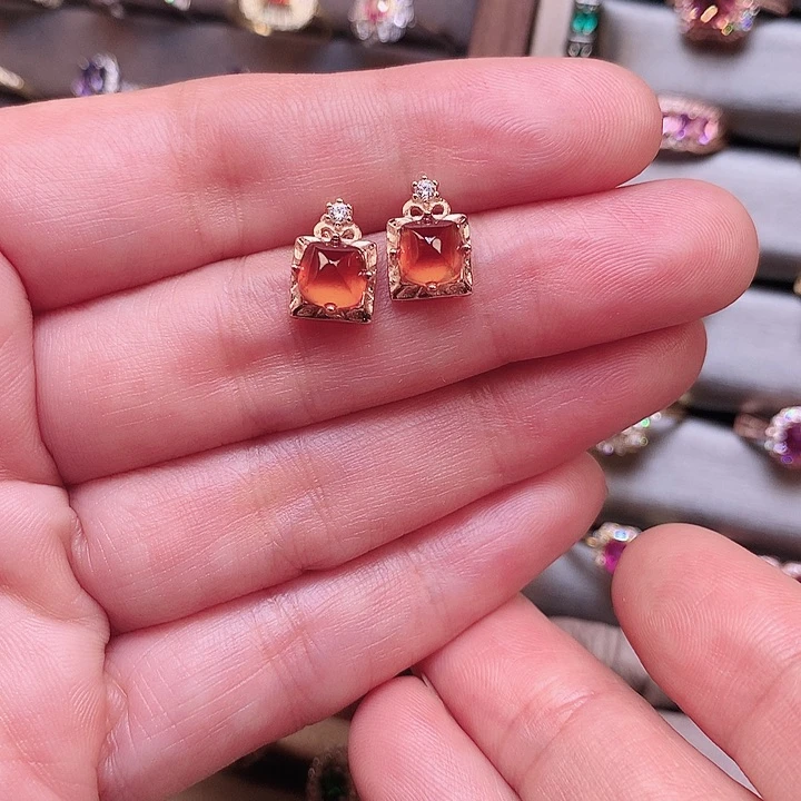 石榴石（芬达石）耳饰银S925镶嵌f****y