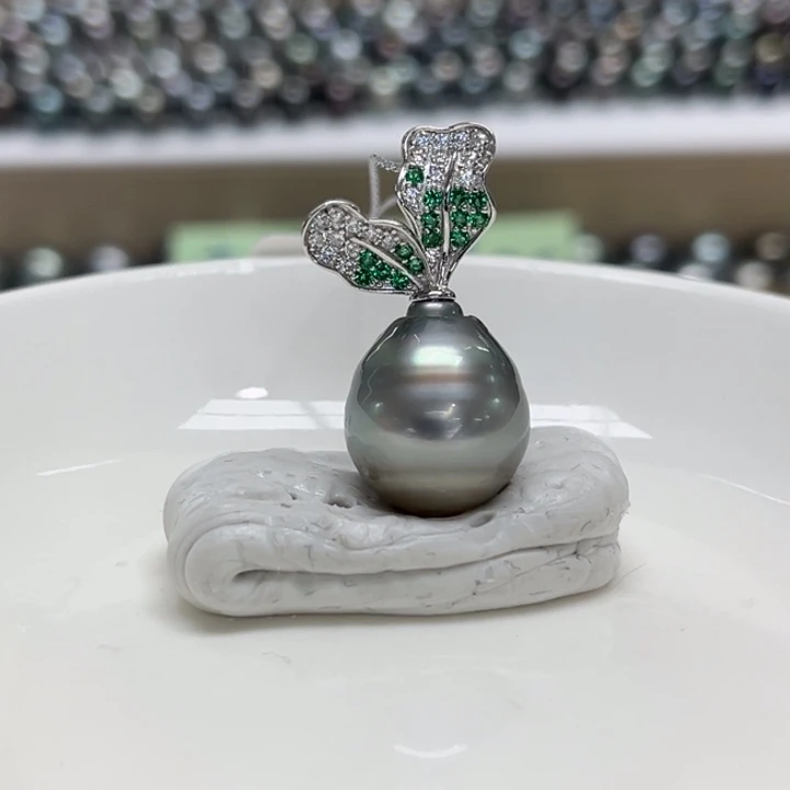 银S925镶嵌吊坠(不含链)海水珍珠13-14m 62号