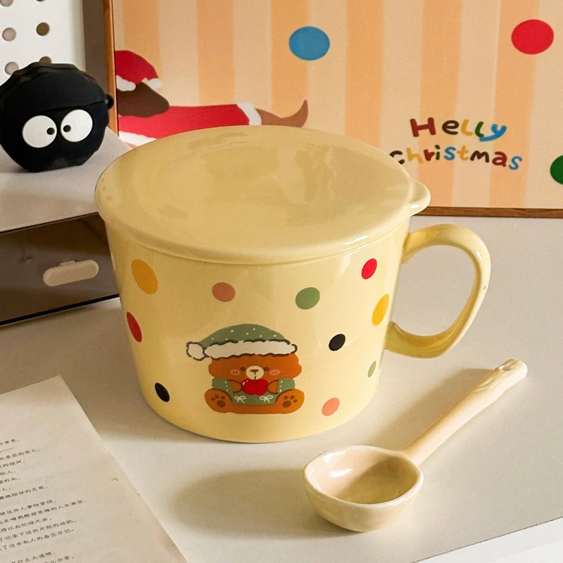 ins风可爱小熊陶瓷泡面碗带盖大容量泡面杯学生宿舍方便面碗汤碗