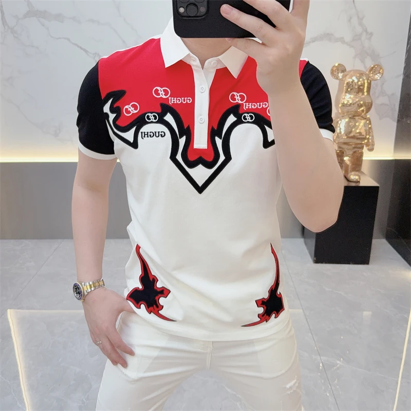 WAYNEKACHE/韦内卡彻轻奢夏新款时尚休闲撞色字母男士短袖Polo衫