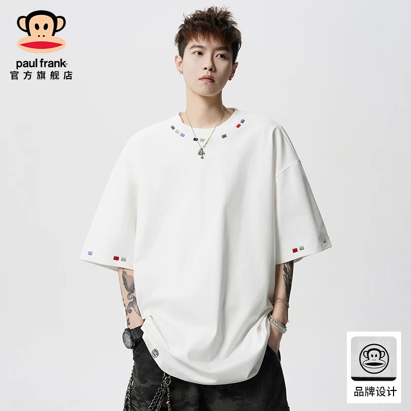 PaulFrank/大嘴猴潮牌白色短袖t恤男夏季爆款高级感痞帅半袖上衣