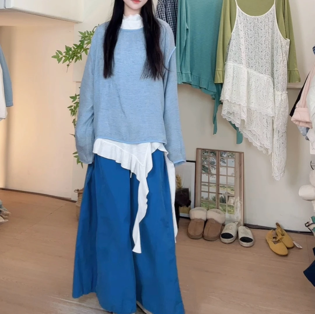 大大裙裤 两穿裤脚 宽松大版日系慵懒风休闲阔腿裤百搭显瘦