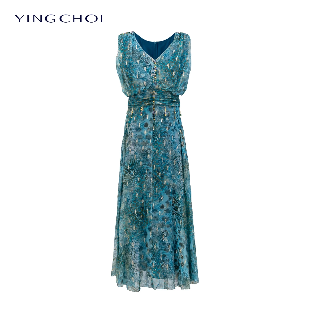 【粉纱花韵】YINGCHOI 2025 夏季新款真丝背心连衣裙  32763