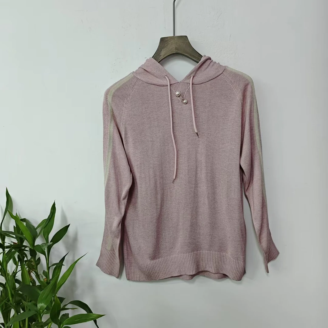 8977时尚针织连帽卫衣男女同款上衣新款袖条纹洋气宽松百搭上衣