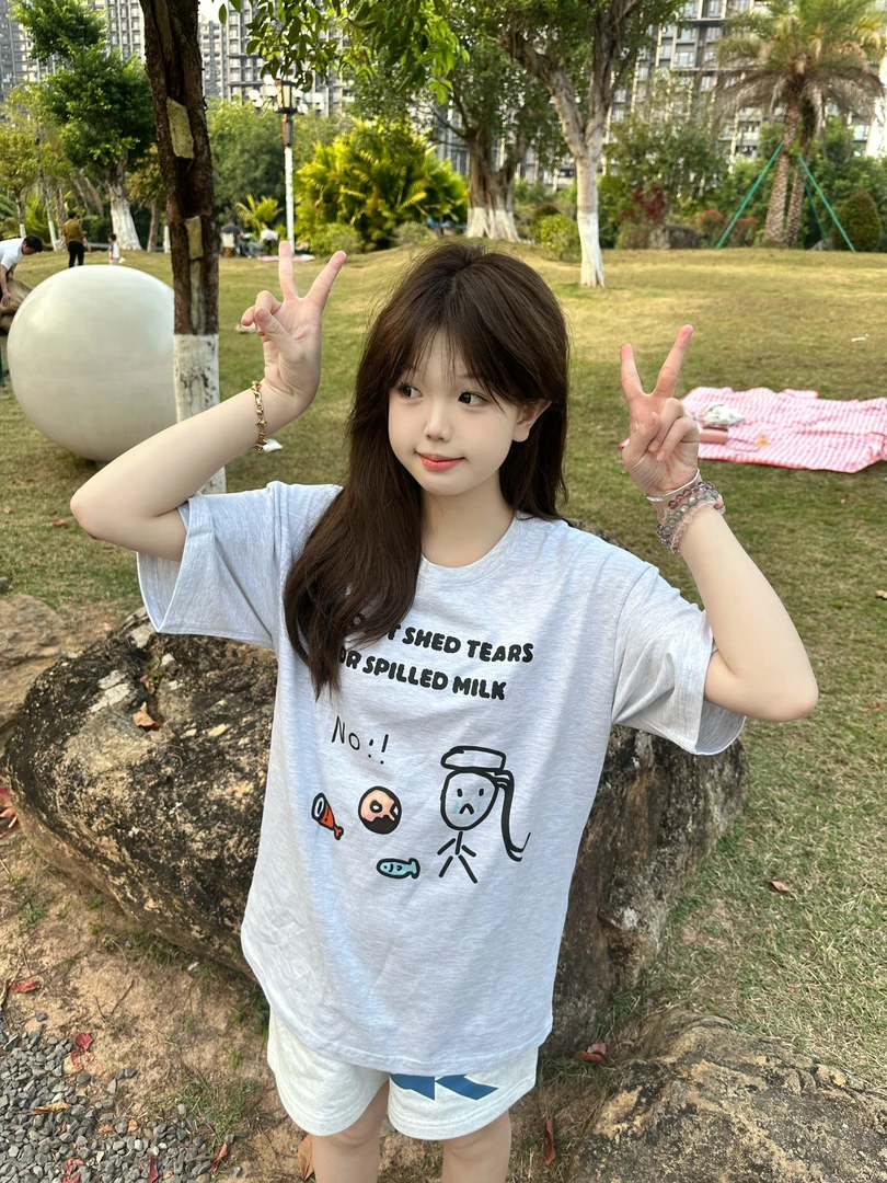 【Dandan-自制-02款】25s显瘦纯棉短袖t恤女宽松圆领上衣百搭女款