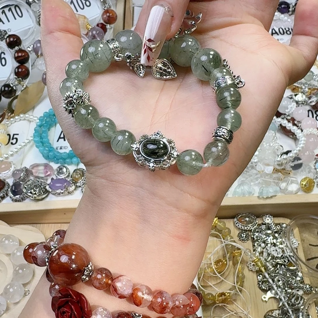 烟晶手链银S925镶嵌绿发