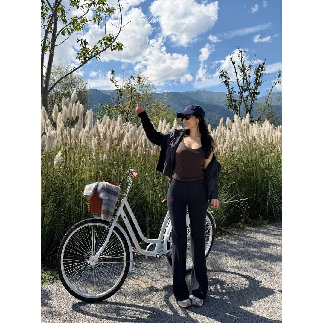 RRB Design 加厚显瘦高弹塑形修身松紧腰纯色微喇裤休闲裤